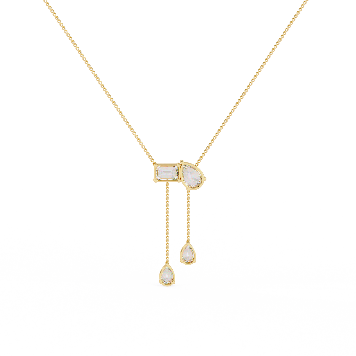 Diamond Cascade Drop Necklace Yellow Gold