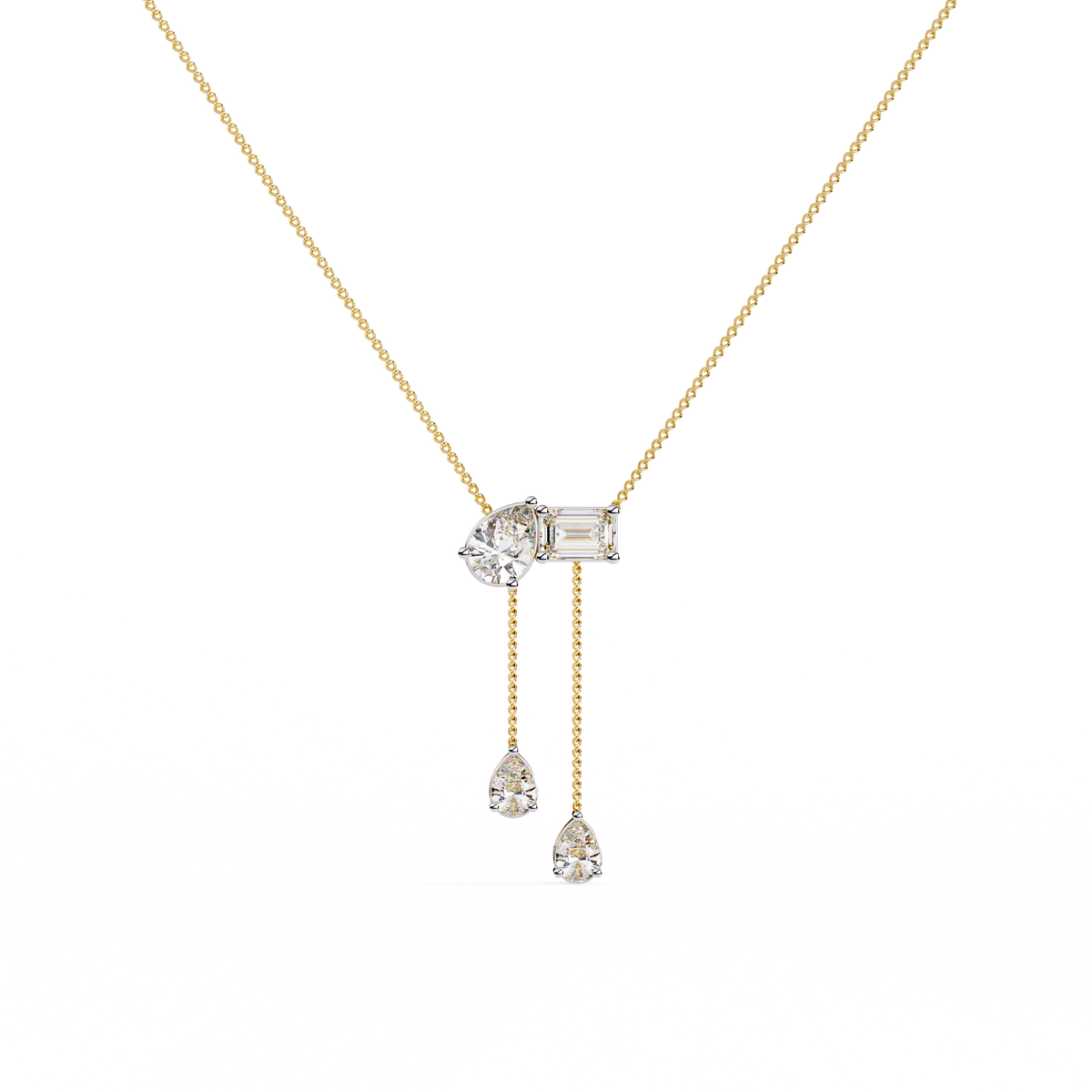 Diamond Cascade Drop Necklace Yellow Gold