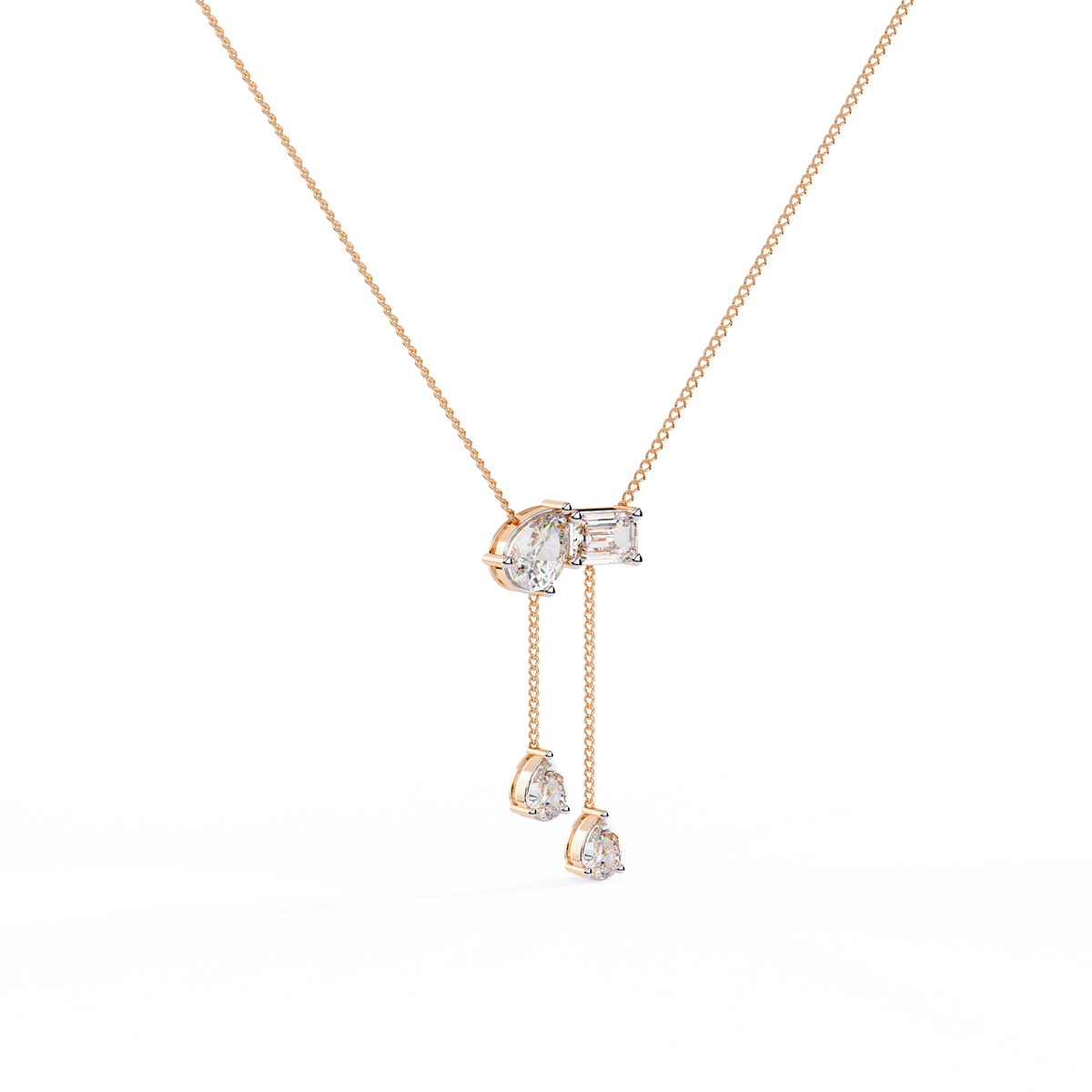 Diamond Cascade Drop Necklace Rose Gold