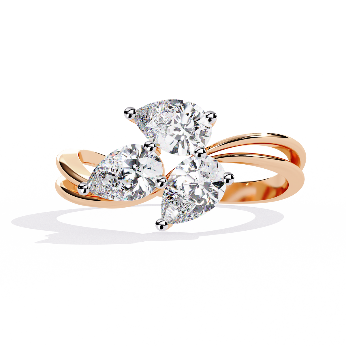 Trinity Pear Diamond Ring Rose Gold