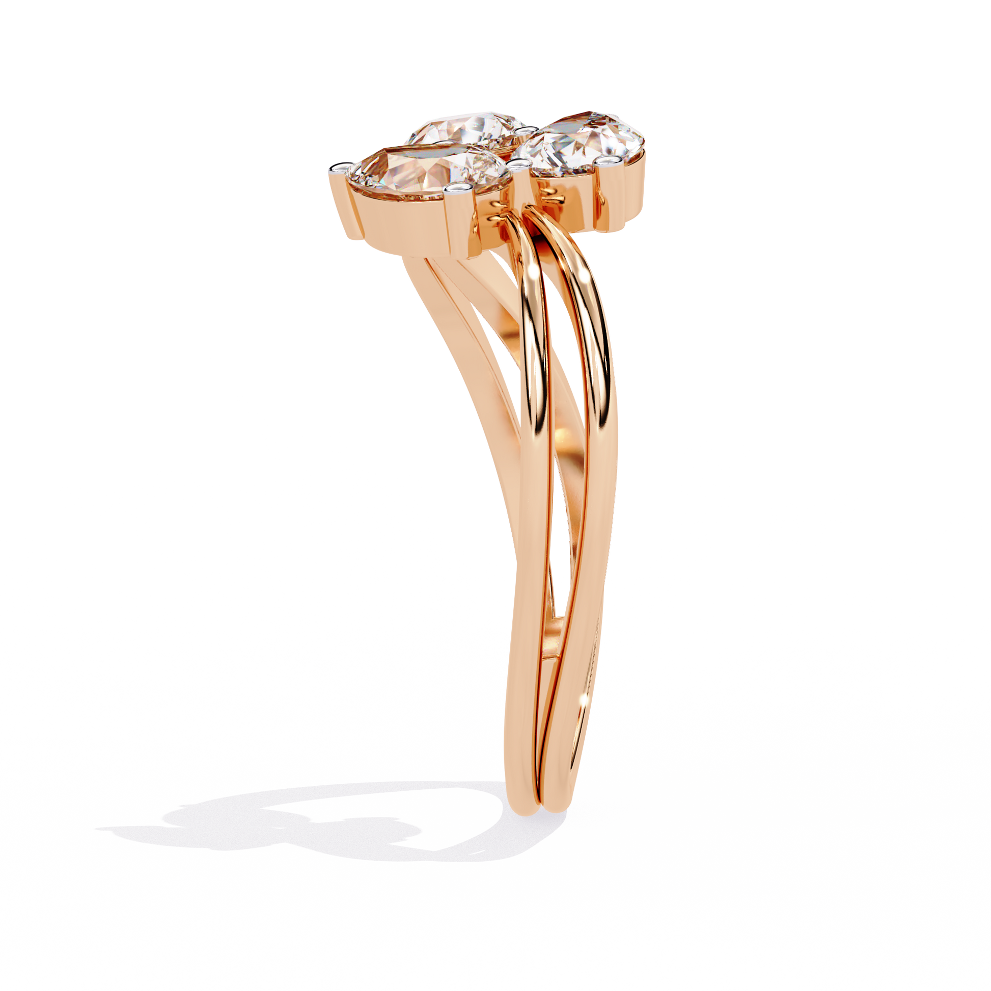 Trinity Pear Diamond Ring Rose Gold