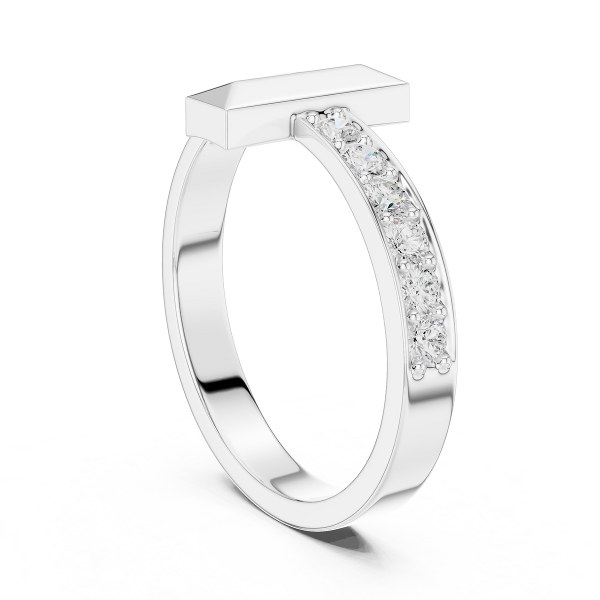 Modern T-Shape Diamond Accent Ring
