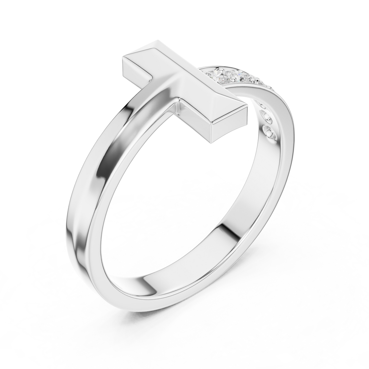 Modern T-Shape Diamond Accent Ring