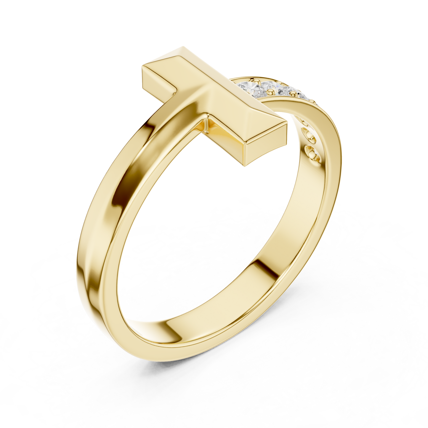 Modern T-Shape Diamond Accent Ring
