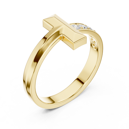 Modern T-Shape Diamond Accent Ring