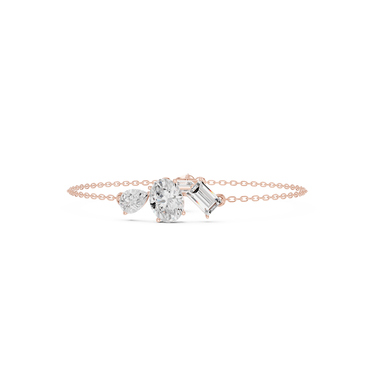 Elegant Three-Stone Diamond Chain Bracelet for Women