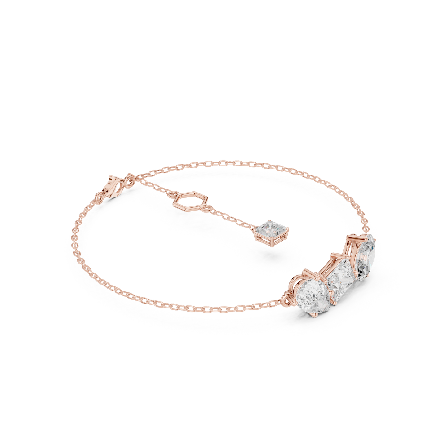 Elegant Three-Stone Diamond Chain Bracelet for Women