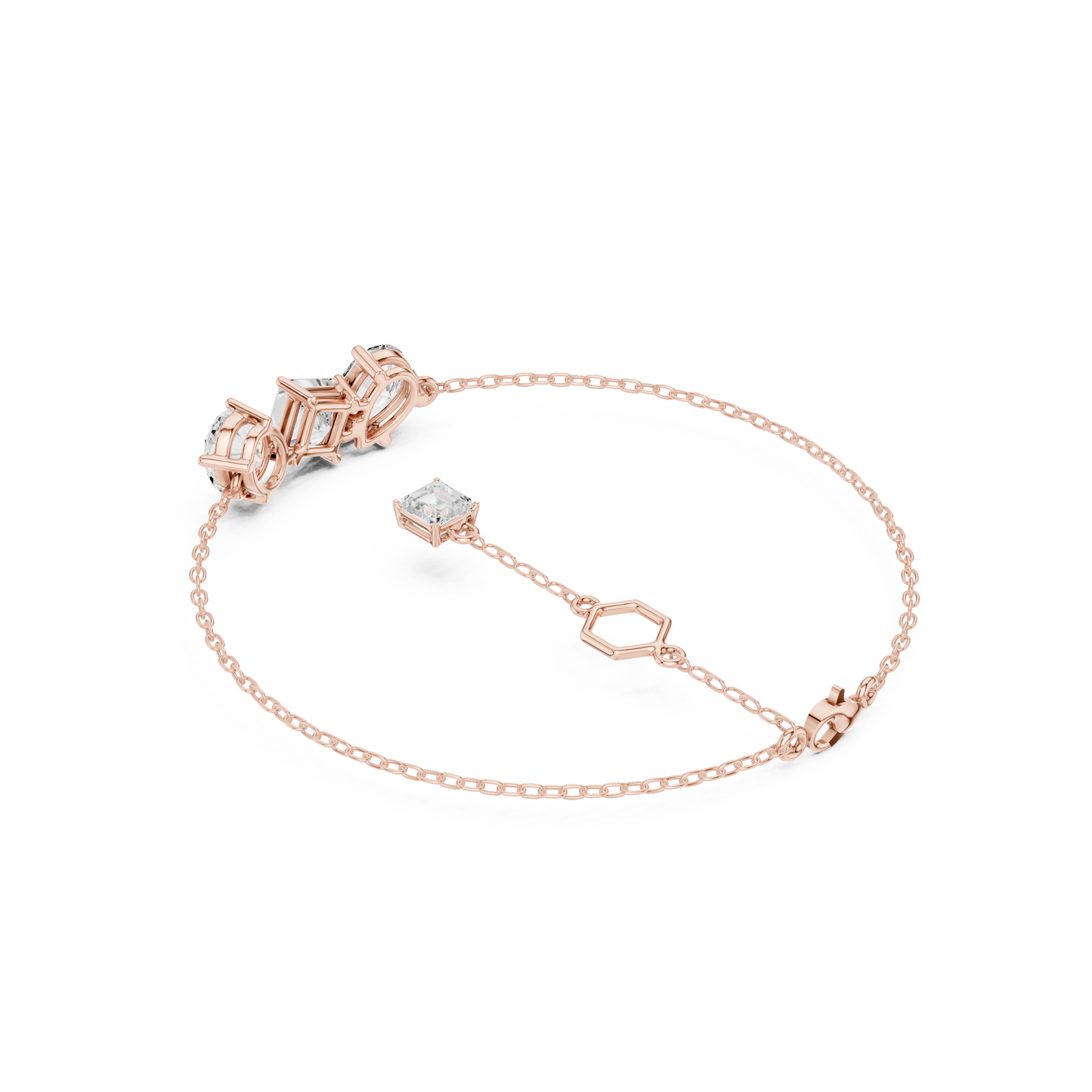 Elegant Three-Stone Diamond Chain Bracelet for Women