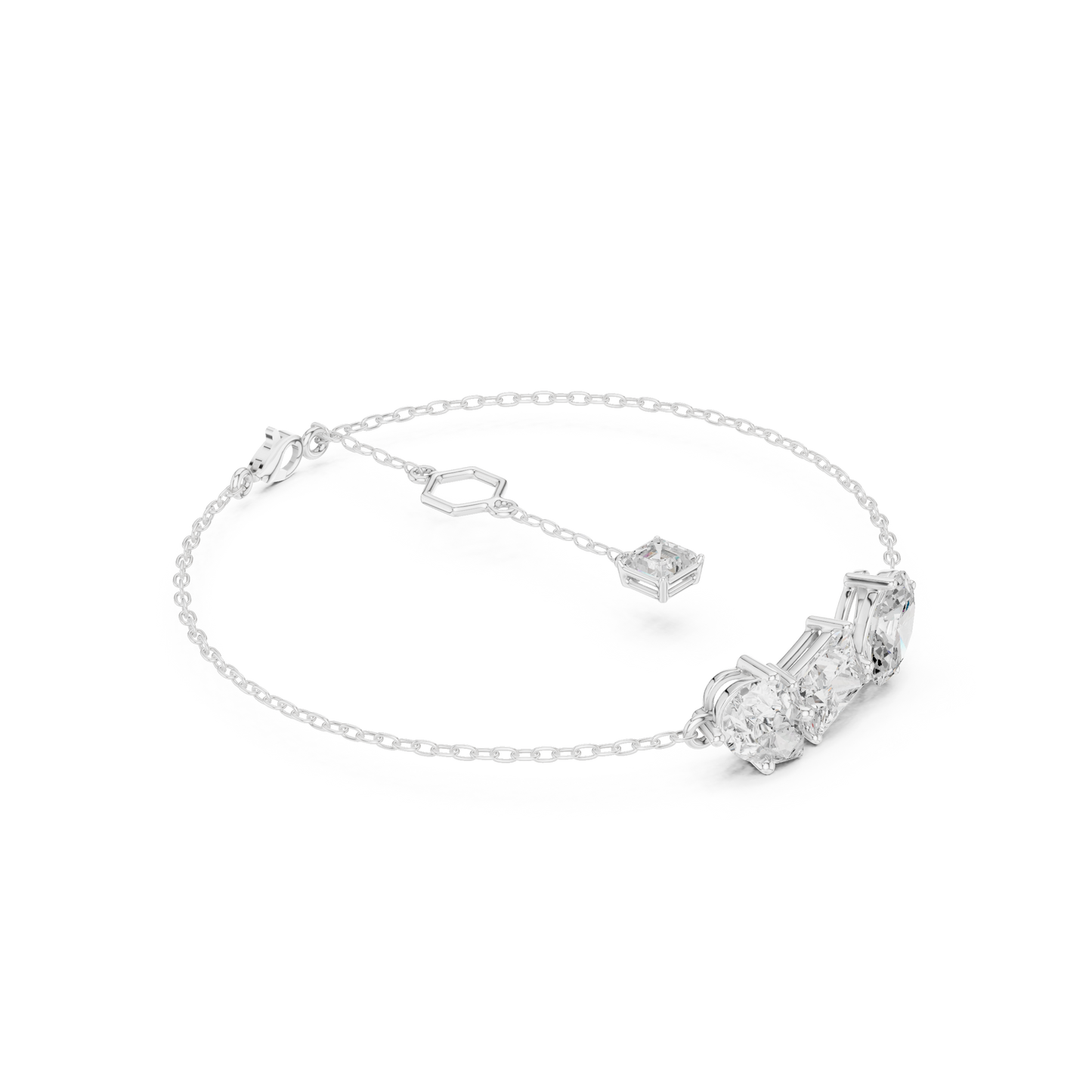 Elegant Three-Stone Diamond Chain Bracelet for Women