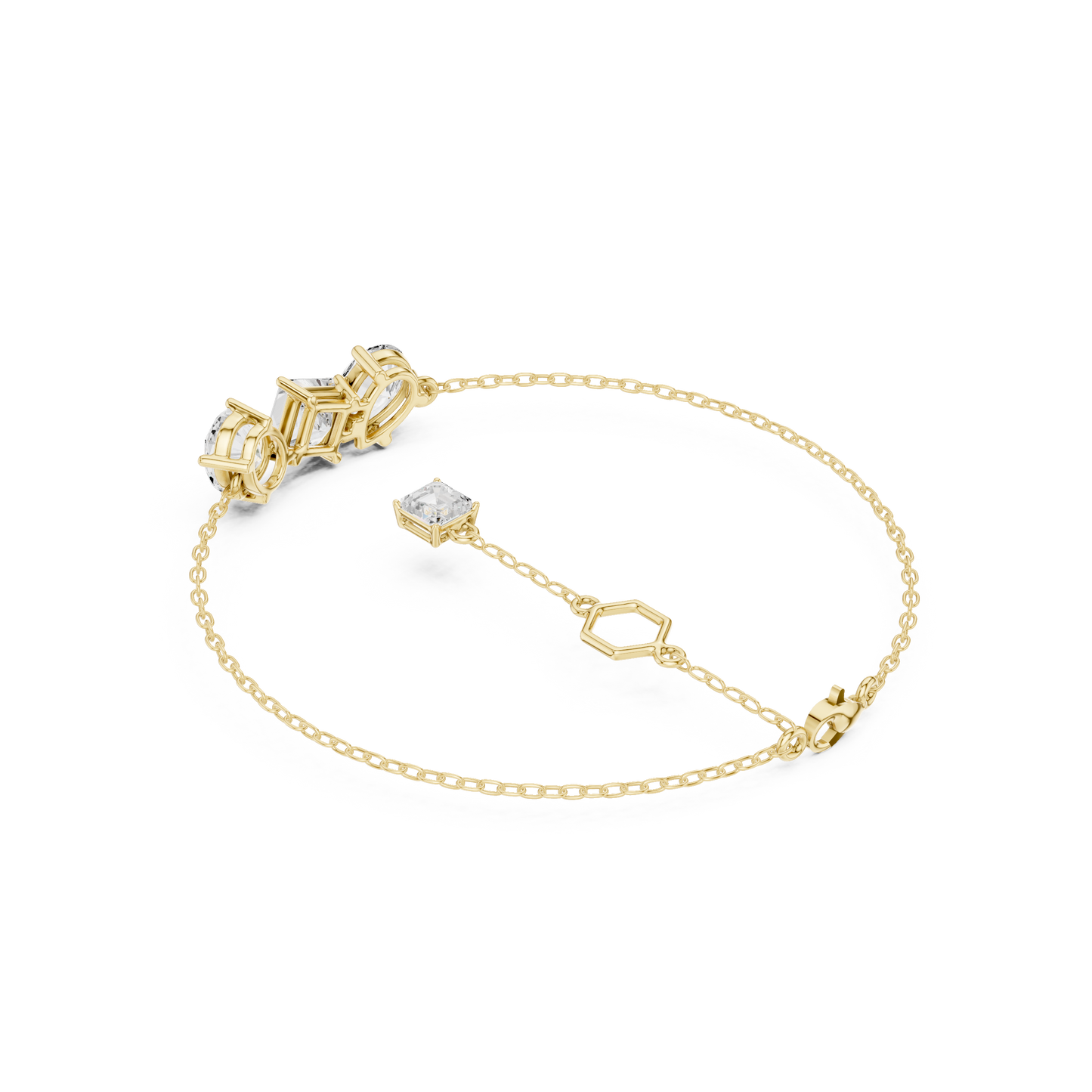 Elegant Three-Stone Diamond Chain Bracelet for Women