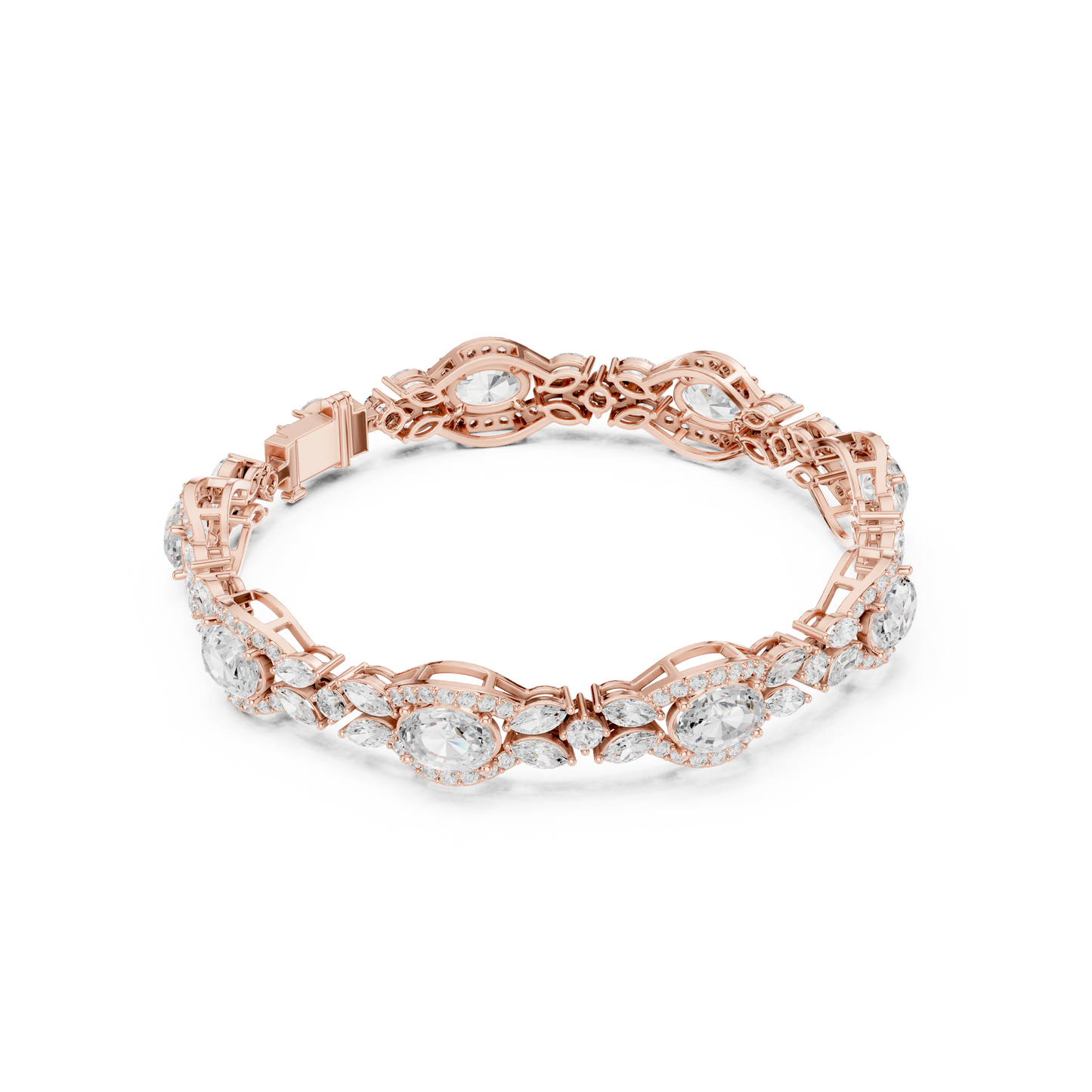 Oval Diamond Floral Link Bracelet