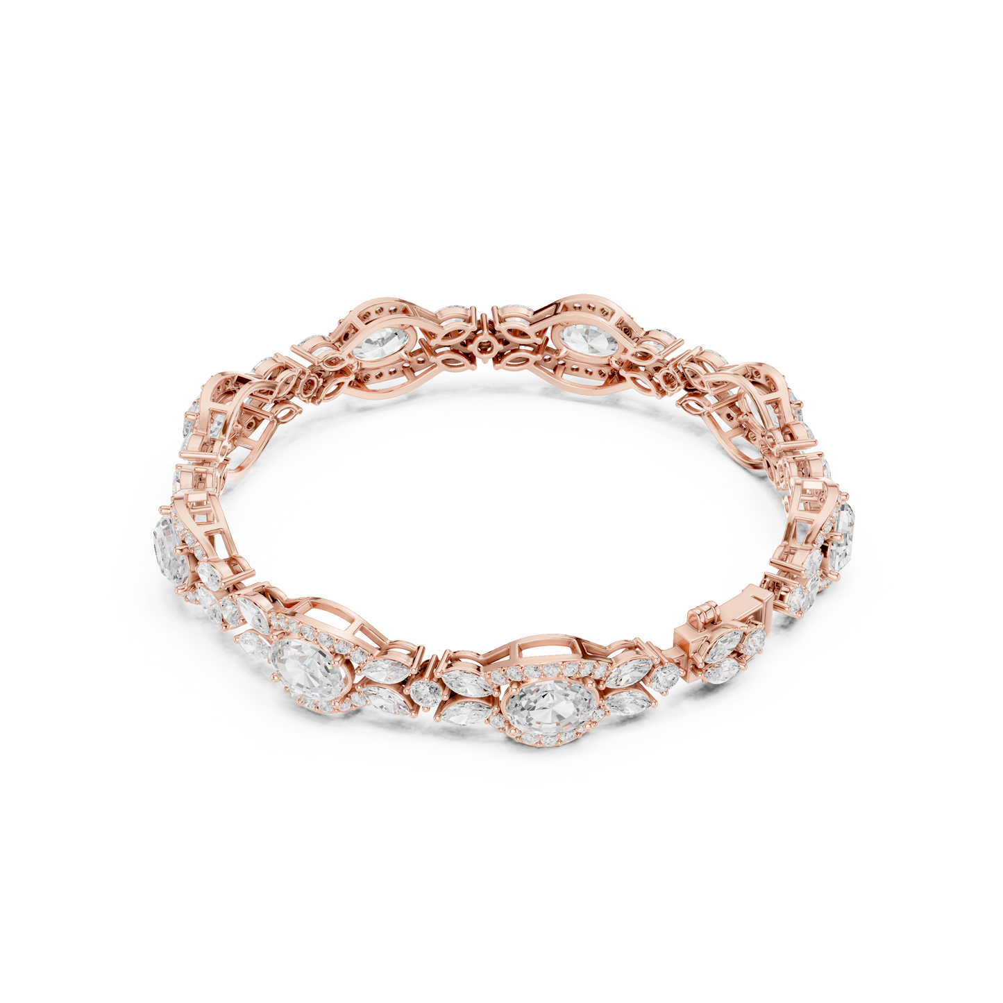 Oval Diamond Floral Link Bracelet