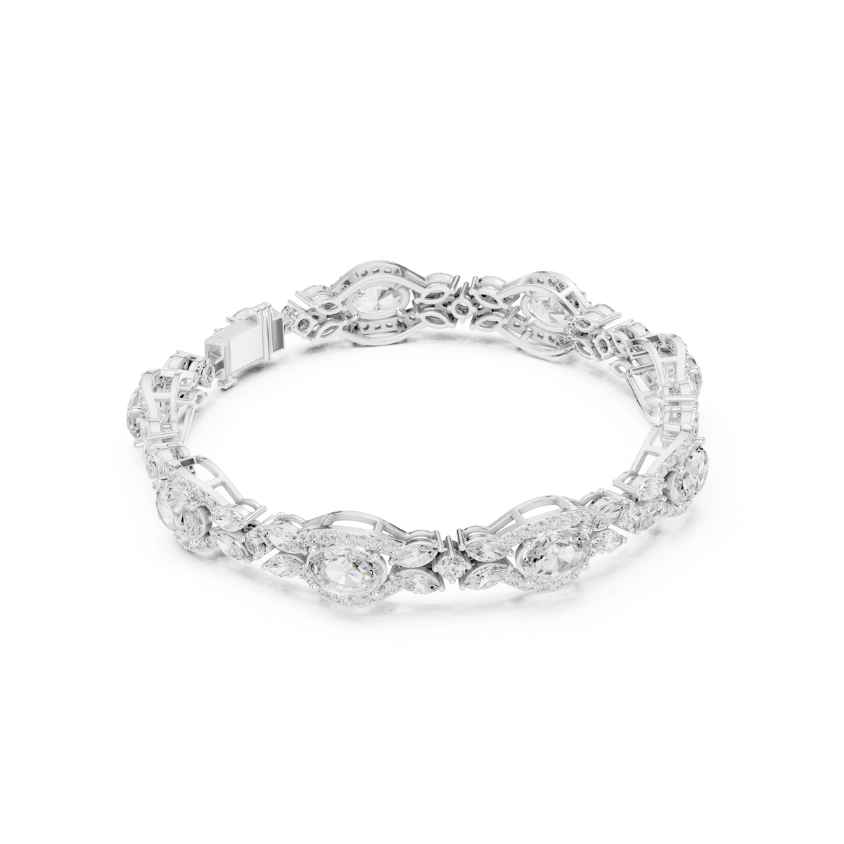 Oval Diamond Floral Link Bracelet