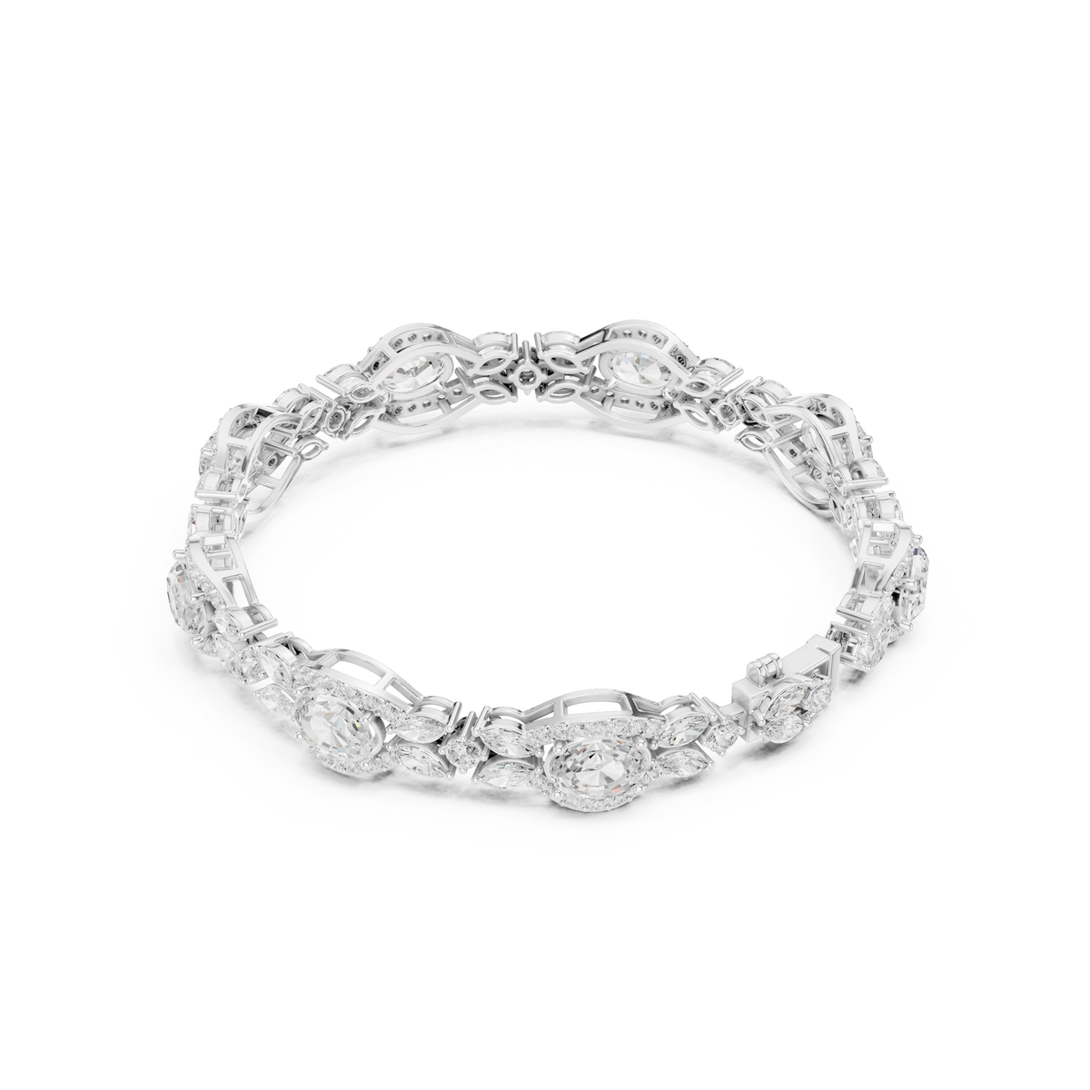 Oval Diamond Floral Link Bracelet