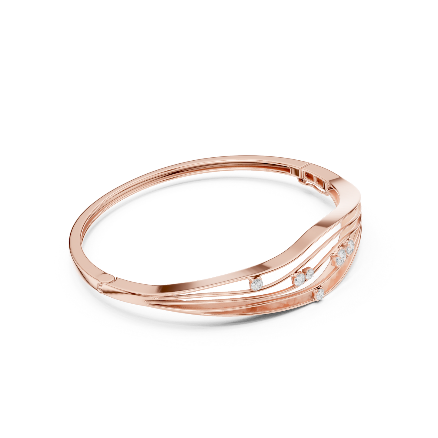 Modern Wave Diamond Open Bangle Bracelet