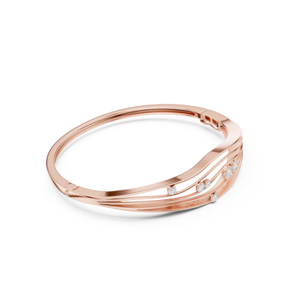 Modern Wave Diamond Open Bangle Bracelet