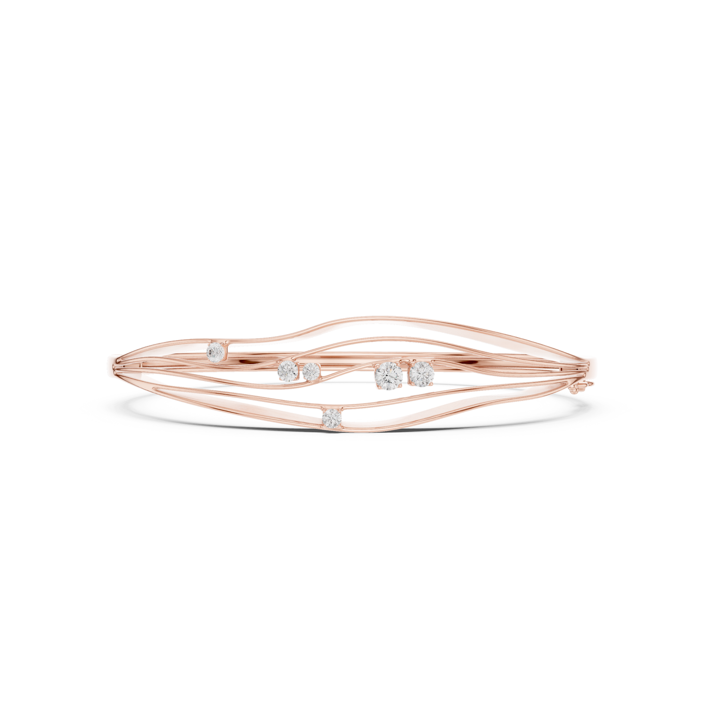 Modern Wave Diamond Open Bangle Bracelet
