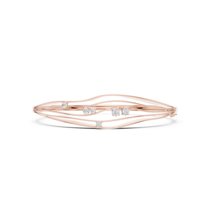 Modern Wave Diamond Open Bangle Bracelet