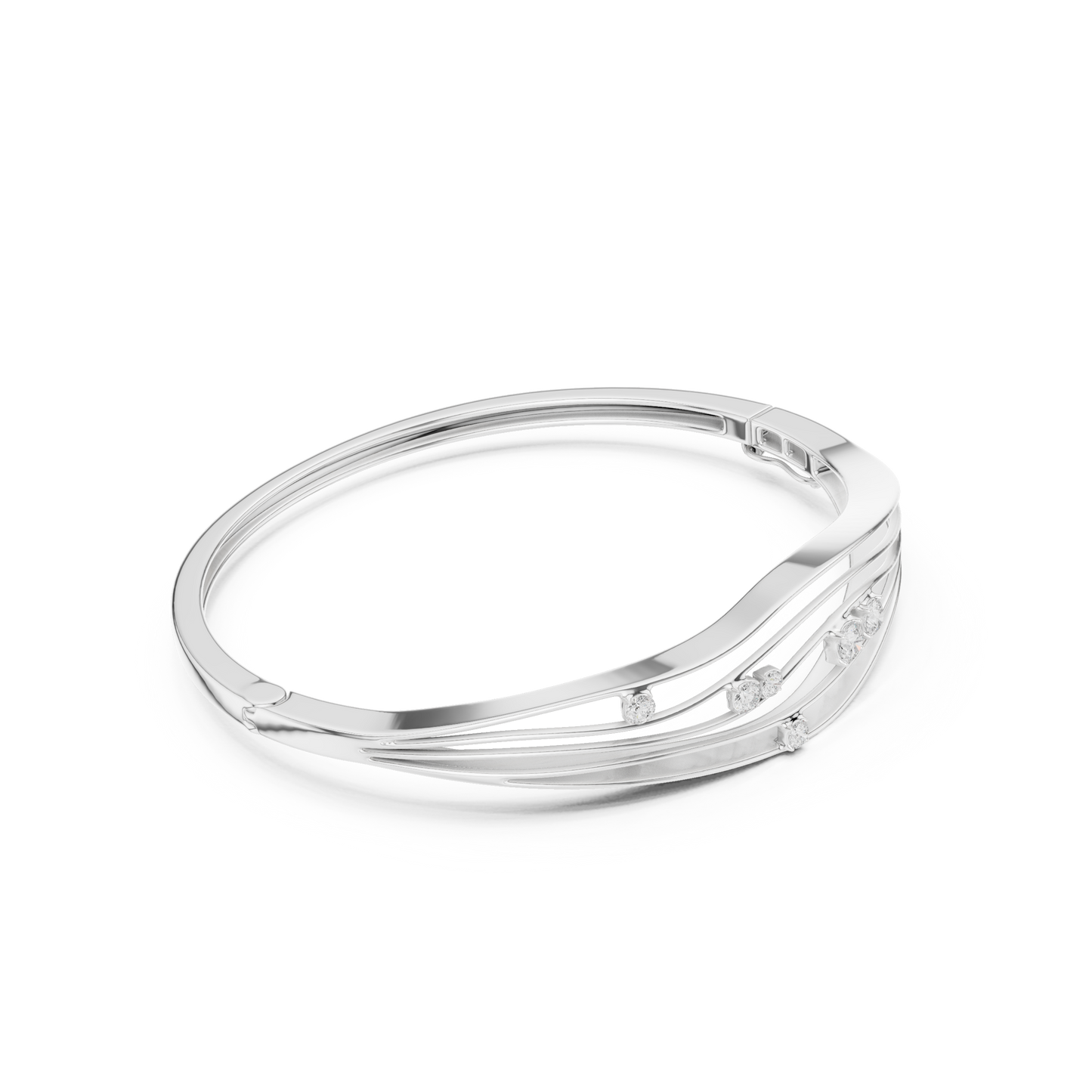 Modern Wave Diamond Open Bangle Bracelet