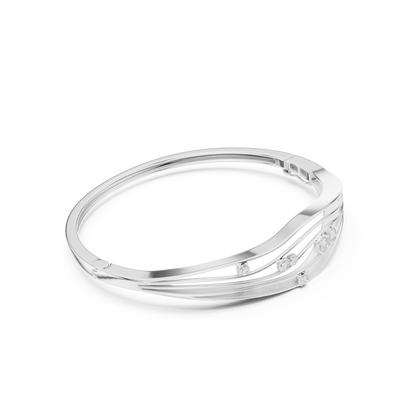 Modern Wave Diamond Open Bangle Bracelet