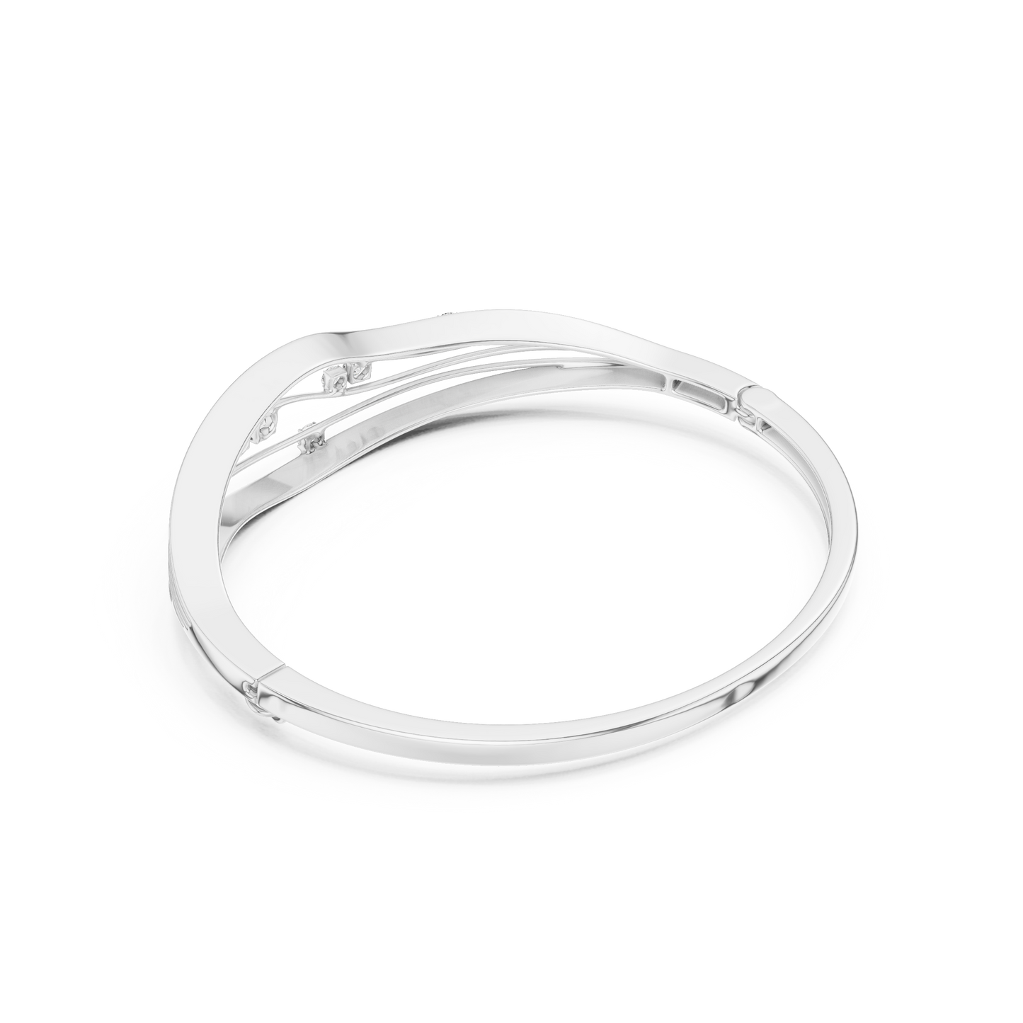 Modern Wave Diamond Open Bangle Bracelet