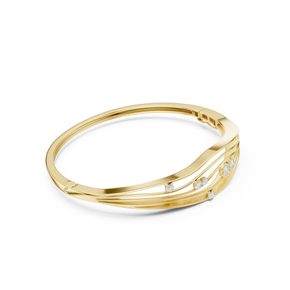 Modern Wave Diamond Open Bangle Bracelet