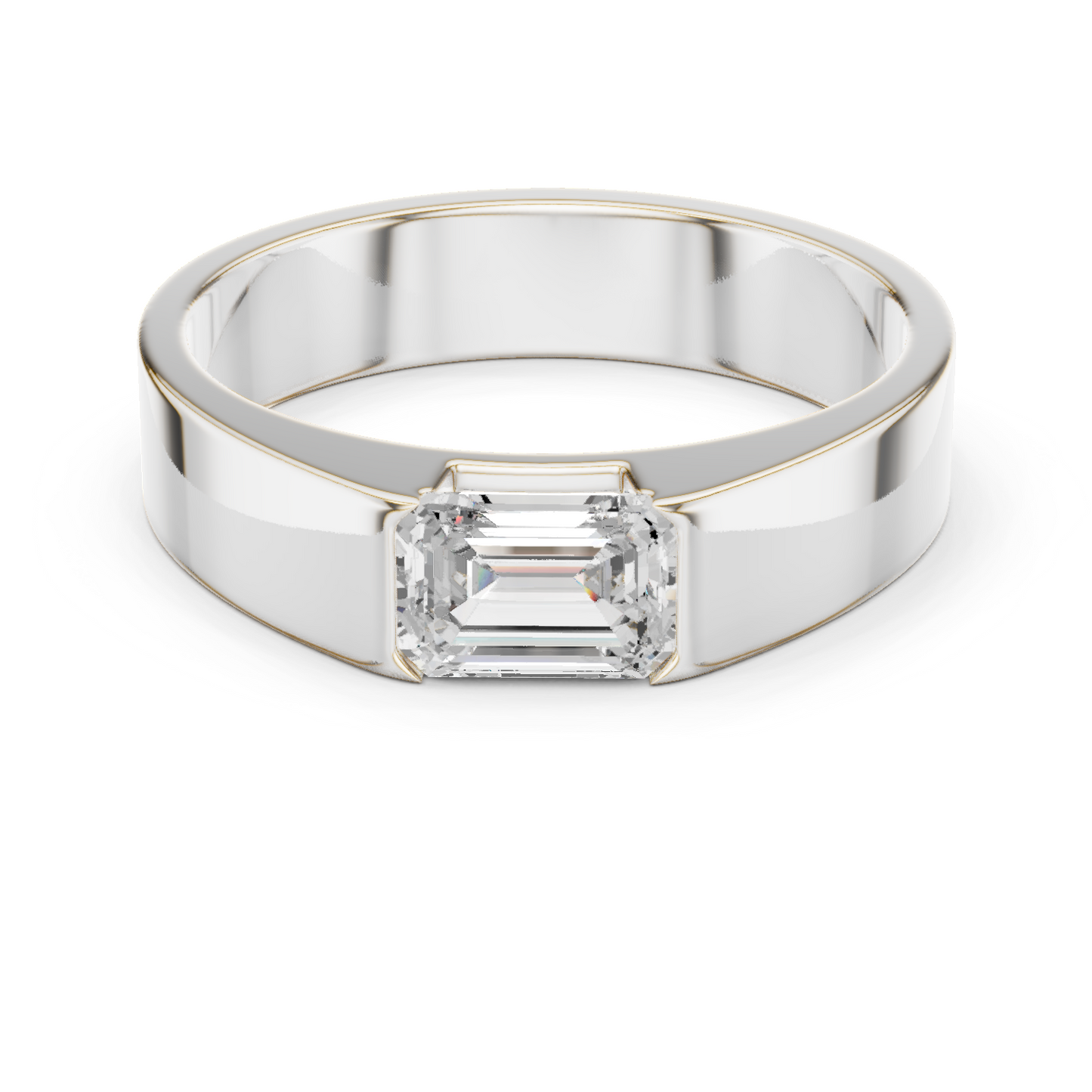 Men’s Emerald Cut Diamond Band Ring White Gold 