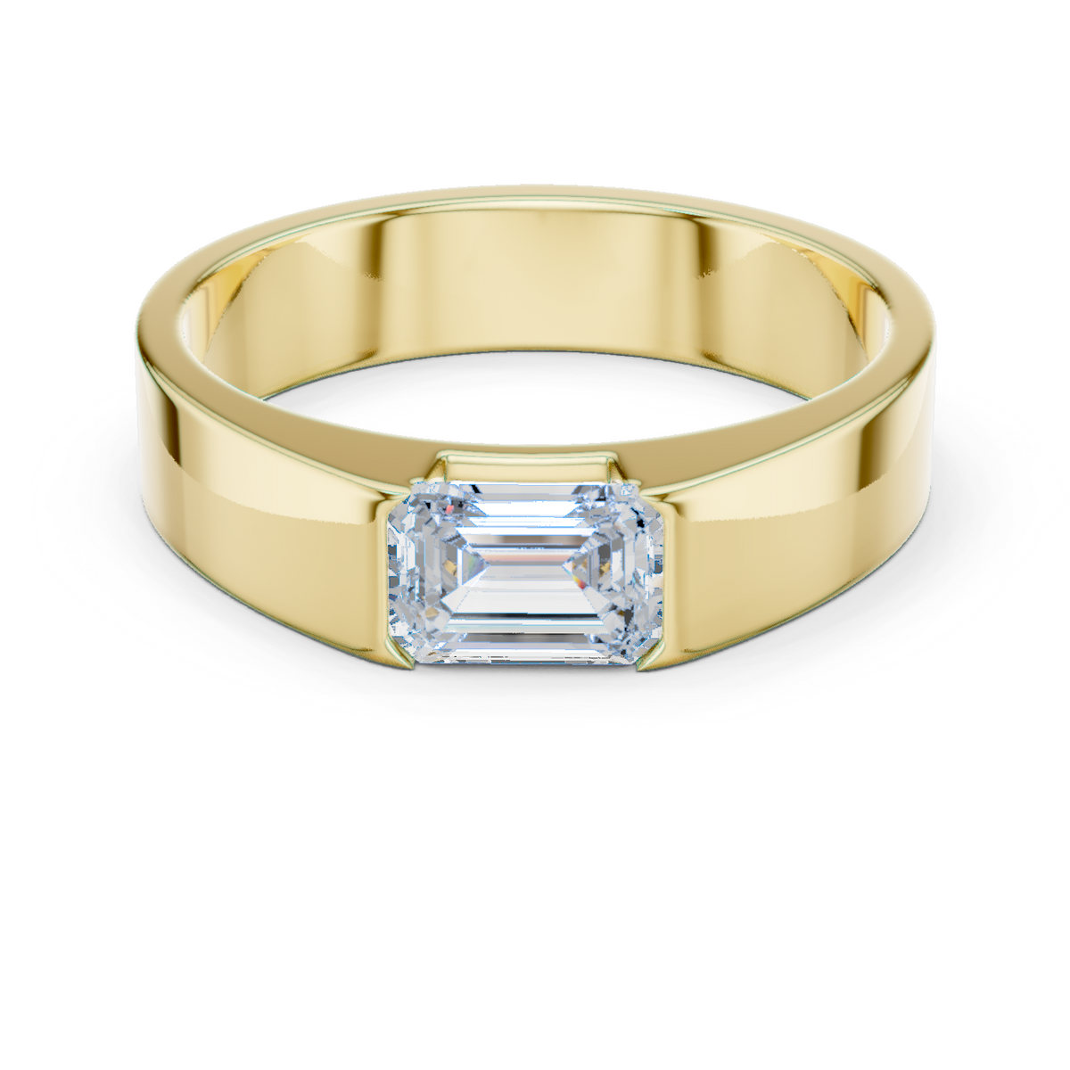 Men’s Emerald Cut Diamond Band Ring Yellow Gold 