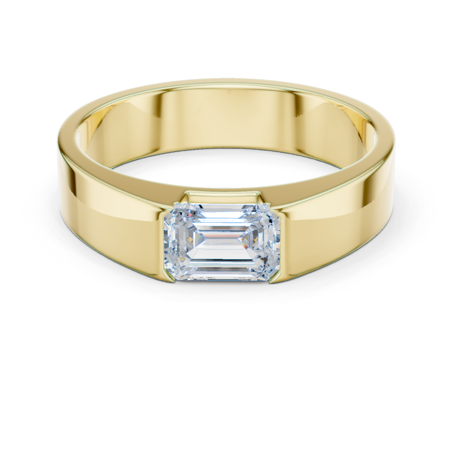 Men’s Emerald Cut Diamond Band Ring Yellow Gold 
