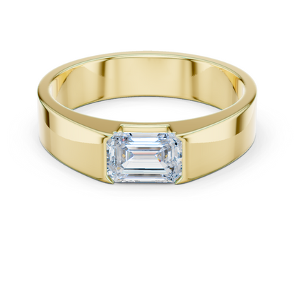 Men’s Emerald Cut Diamond Band Ring Yellow Gold 